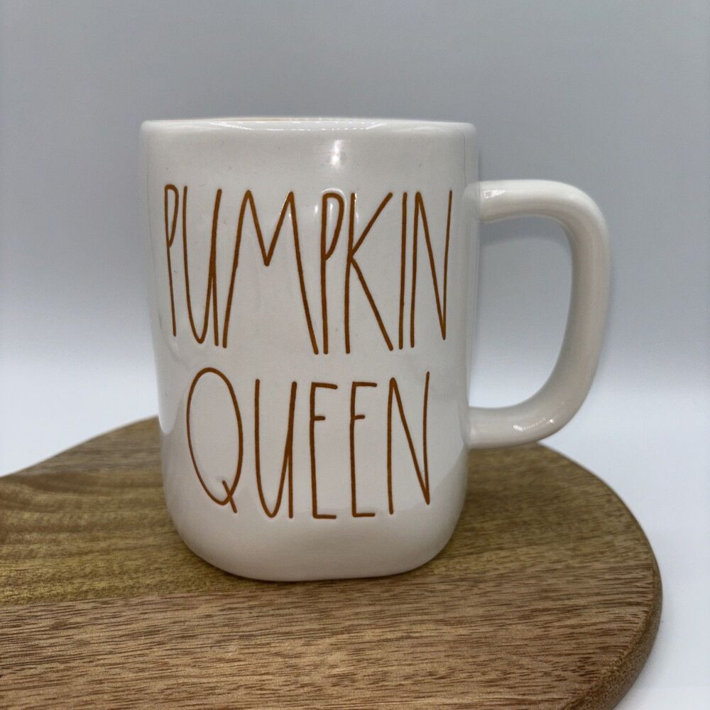 Rae Dunn Pumpkin Queen-Orange & White 5" Mug Coffee Cup Fall NWOT Gift Party